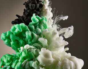 Green and white colors paint explosion isolated on dark background