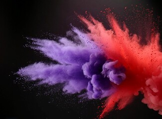 Purple and red colors explosion on black background