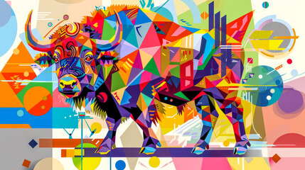 Abstract illustration of a bull. Colorful background.