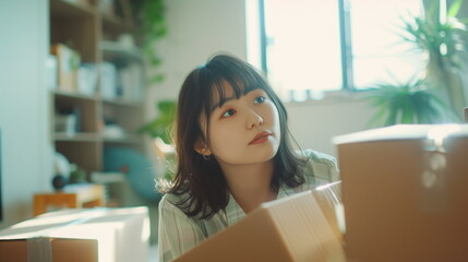 引っ越しの準備をする女性