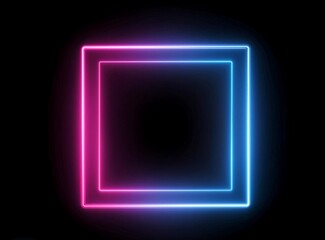 Square rectangle picture frame with two tone neon color motion graphic on isolated black background.