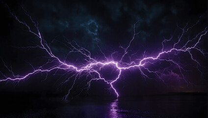 Vivid purple lightning crackles against a deep black backdrop, electrifying the scene with its raw power.