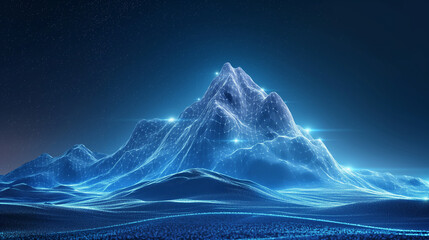 Digital mountain in a futuristic polygonal style. The path to success or business goals achievement concept. Vector illustration of a mountain, polygonal wireframe. 