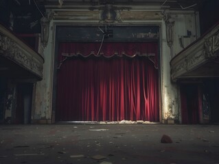 old stage with red curtains