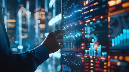 Businessman analyst working with digital finance business data graph showing technology of investment strategy for perceptive financial business decision 