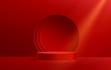 Red abstract background, mock up scene for product display