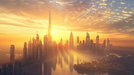 dubai city amazing city center skyline with luxury skyscrapers at sunrise