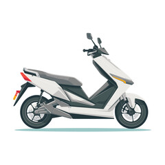 Modern electric scooter side view isolated white background. Contemporary urban transportation electric moped design. Personal transport vehicle bike clean energy concept
