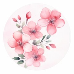 Pink Flowers on White Background Painting