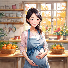 요리하는 임산부, 앞치마입은 임산부