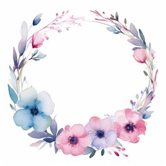 Watercolor Wreath With Flowers and Leaves