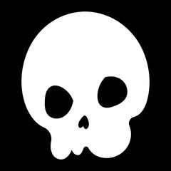 White cartoon skull icon illustration. Comic style. T-shirt print for Horror or Halloween. Hand drawing illustration isolated on black background. Vector EPS 10