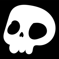 White cartoon skull icon illustration. Comic style. T-shirt print for Horror or Halloween. Hand drawing illustration isolated on black background. Vector EPS 10