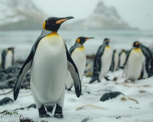 Obraz premium King penguins on the beach.