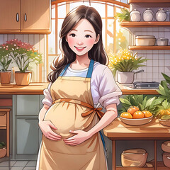 요리하는 임산부, 앞치마입은 임산부