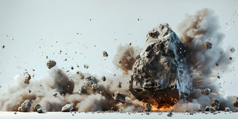 Isolated Mine Explosive Spherical Grey on White Background T on White Background Military Concept, Shockwave and debris from a bomb explosion - obrazy, fototapety, plakaty
