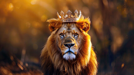Fototapeta premium Royal lion with golden crown