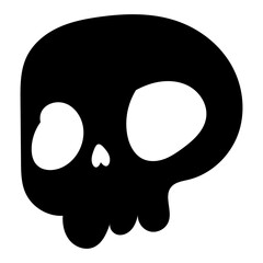 Black cartoon skull icon illustration. Comic style. T-shirt print for Horror or Halloween. Hand drawing illustration isolated on white background. Vector EPS 10