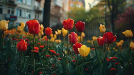 Obraz premium Beautiful spring flowers tulips red and yellow