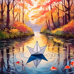 종이배, 강가에 떠있는 종이배