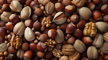 Dive into an abstract background featuring a diverse heap of assorted nuts, a unique and textured visual delight, Ai Generated.