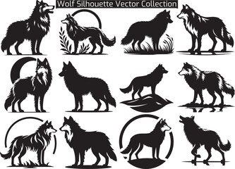 Set of Wolf silhouettes. Wolf silhouette isolated