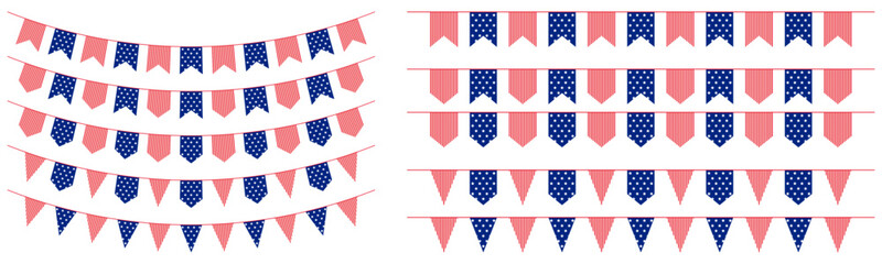 Set of hanging bunting for USA independence day. Garland decoration triangle garland vector element.