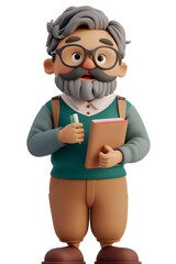 3d clay icon professor on white background 