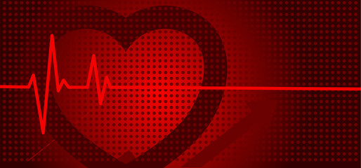 Heartbeat line , medicine health. Red ector background with ecg line and heart, banner, with empty space