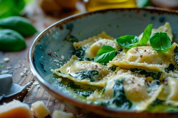 Savor the Flavor: Side Profile of Freshly Cooked Spinach & Ricotta Ravioli