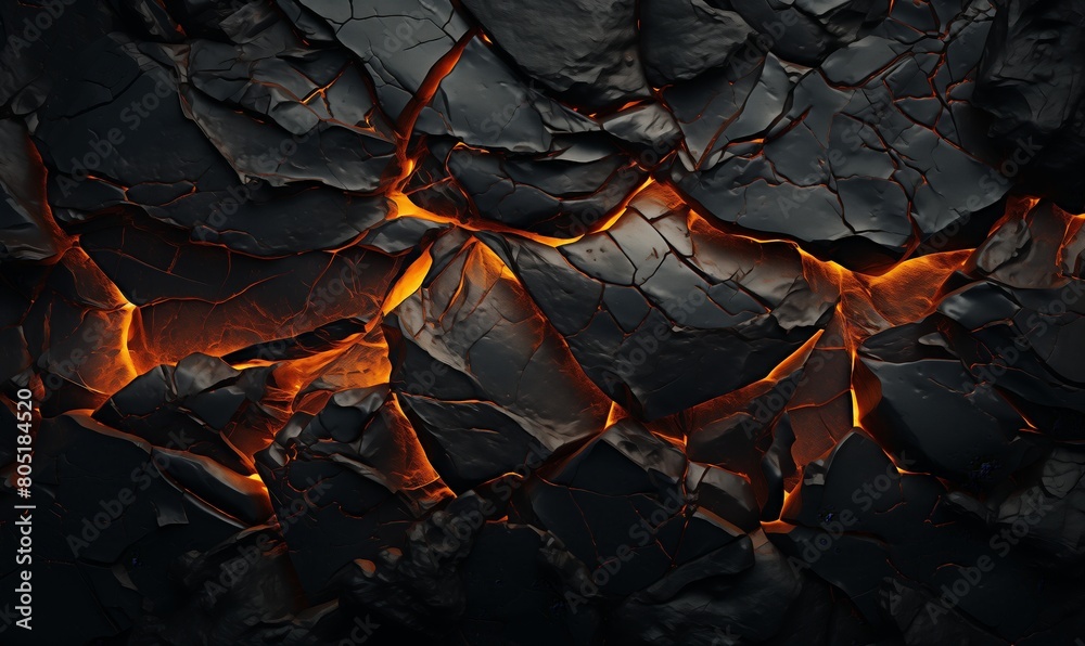 Wall mural abstract background of extinct lava with red gaps.