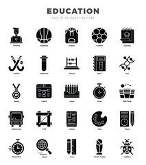 Education Icons Pack. Glyph icons set. Glyph icon collection set.