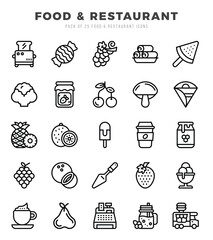 Food and Restaurant Icons Pack Lineal Style. Vector illustration.