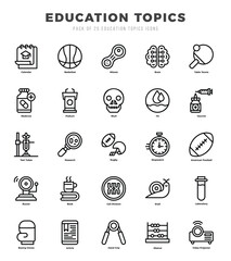 Collection of Education Topics 25 Lineal Icons Pack.
