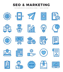 Set of SEO & Marketing icons in Two Color style. Two Color Icons symbol collection.