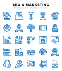 SEO & Marketing Two Color icons collection. 25 icon set. Vector illustration.
