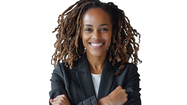 Black businesswoman isolated on a transparent background, PNG, Ai, High Quality - Powered by Adobe