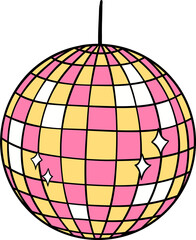 Retro groovy pink disco ball cartoon doodle