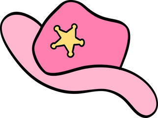 Retro groovy pink cowboy hat cartoon doodle