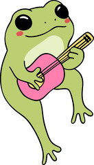 groovy frog with guitar cartoon doodle