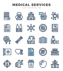 Vector icons set of MEDICAL SERVICES. Two Color style Icons.