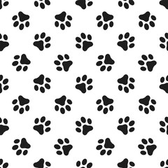 Black cat's paws prints on white background. Vector seamless pattern. Best for textile, home decor, wallpapers, wrapping paper, package and web design.