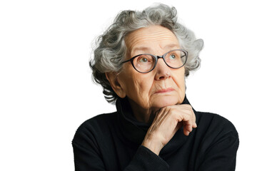 Sad Old Woman with Slumped Shoulders On Transparent Background.