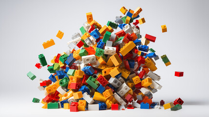 Exploding Colorful Blocks on White Background