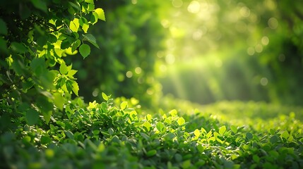 A carpet of vibrant green foliage lines the roadside, each leaf shimmering in the sunlight as if...