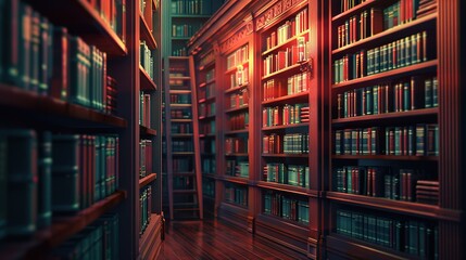 Beautiful Bookshelf in library interior with table and chair