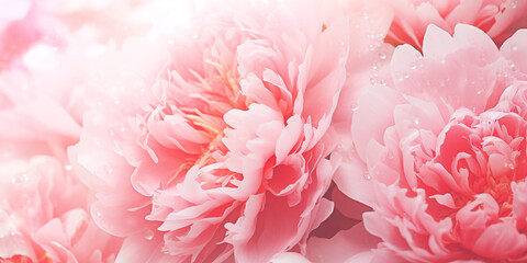 Close-up of fresh lush pink peony flowers. Floral peony background.
