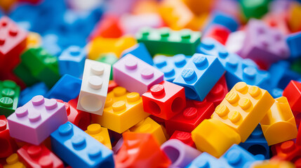 Colorful Assortment of Loose LEGO Blocks on a Surface