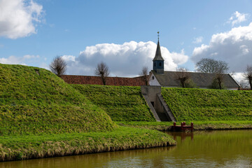 View of canal and rampart around the village of Bourtange (former Fort Bourtange), near Westerwolde...