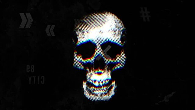 Glitch abstract style skull head fast motion animation